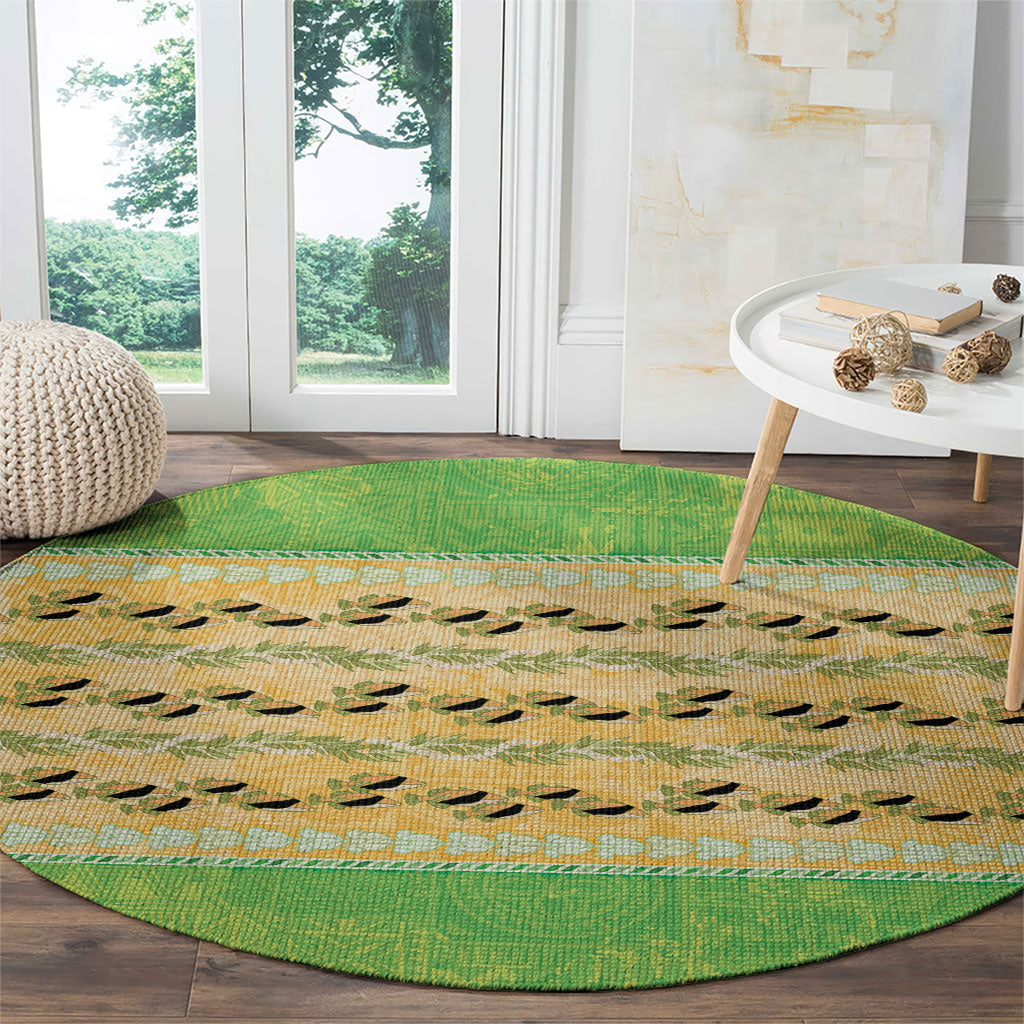 Hawaii Humuhumu Fish Maile Pikake Lei Round Carpet Tribal Tapa Green Version LT05 - Polynesian Pride