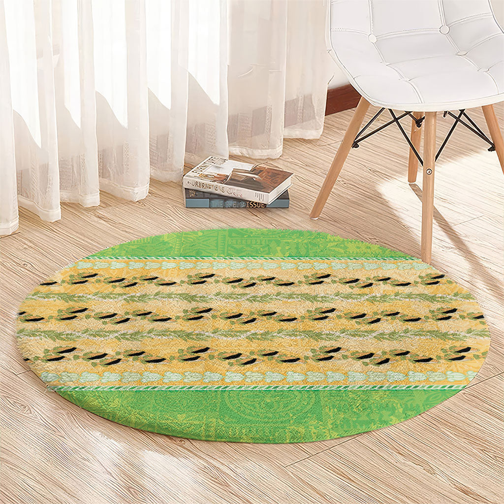 Hawaii Humuhumu Fish Maile Pikake Lei Round Carpet Tribal Tapa Green Version LT05 - Polynesian Pride