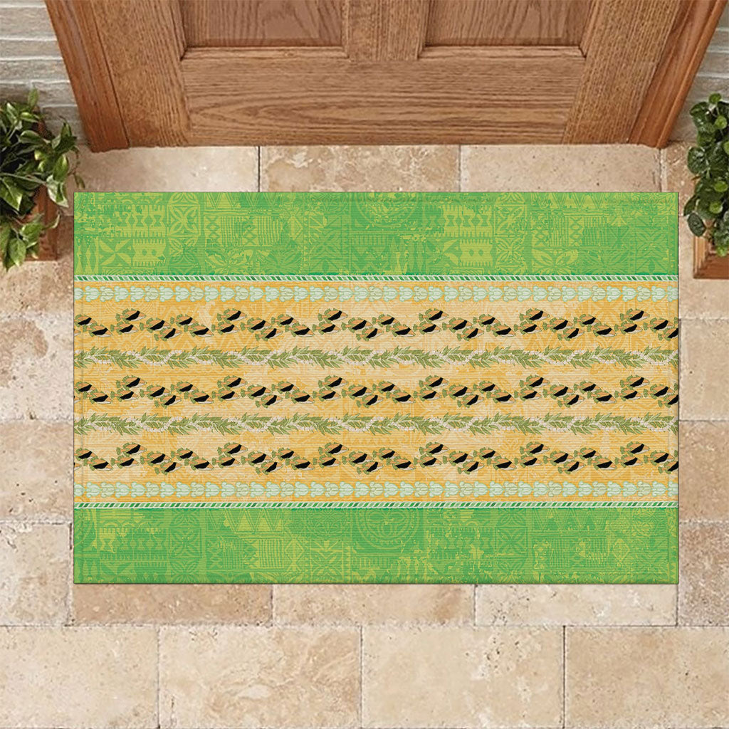 Hawaii Humuhumu Fish Maile Pikake Lei Rubber Doormat Tribal Tapa Green Version LT05 Green - Polynesian Pride