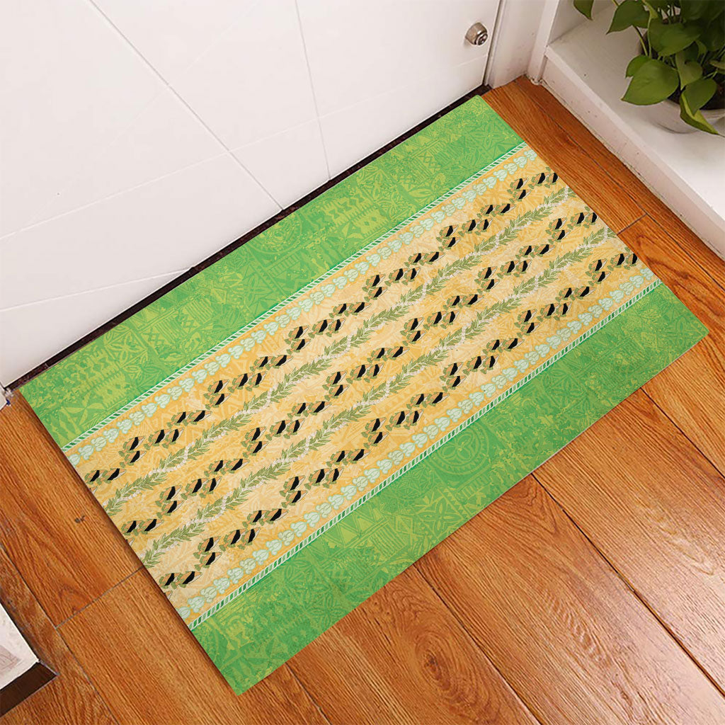 Hawaii Humuhumu Fish Maile Pikake Lei Rubber Doormat Tribal Tapa Green Version LT05 - Polynesian Pride