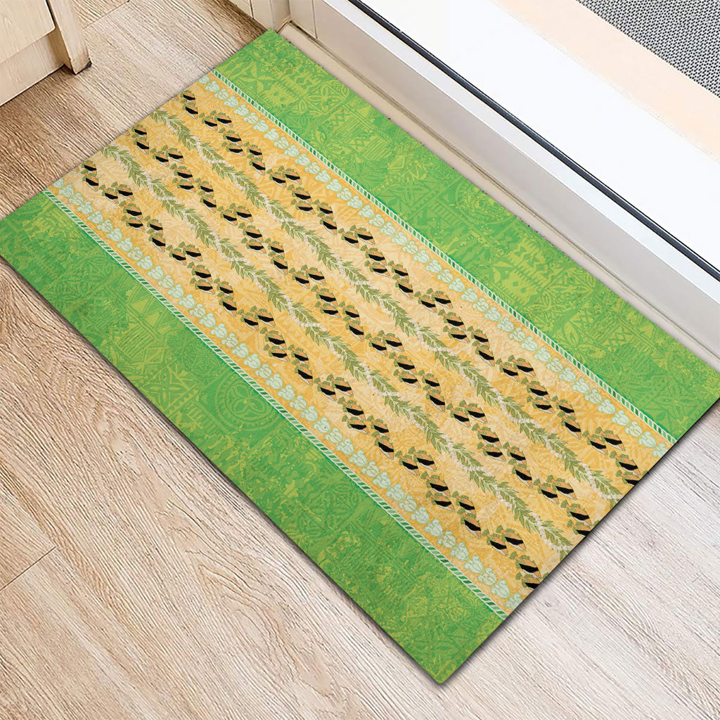 Hawaii Humuhumu Fish Maile Pikake Lei Rubber Doormat Tribal Tapa Green Version LT05 - Polynesian Pride