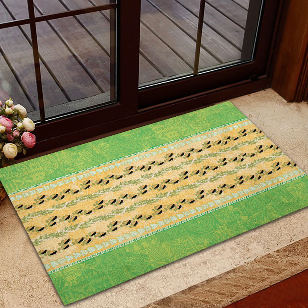 Hawaii Humuhumu Fish Maile Pikake Lei Rubber Doormat Tribal Tapa Green Version LT05 - Polynesian Pride