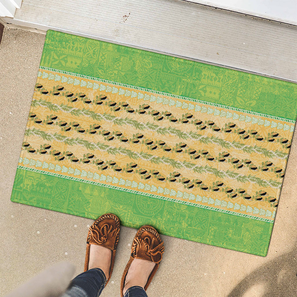 Hawaii Humuhumu Fish Maile Pikake Lei Rubber Doormat Tribal Tapa Green Version LT05 - Polynesian Pride