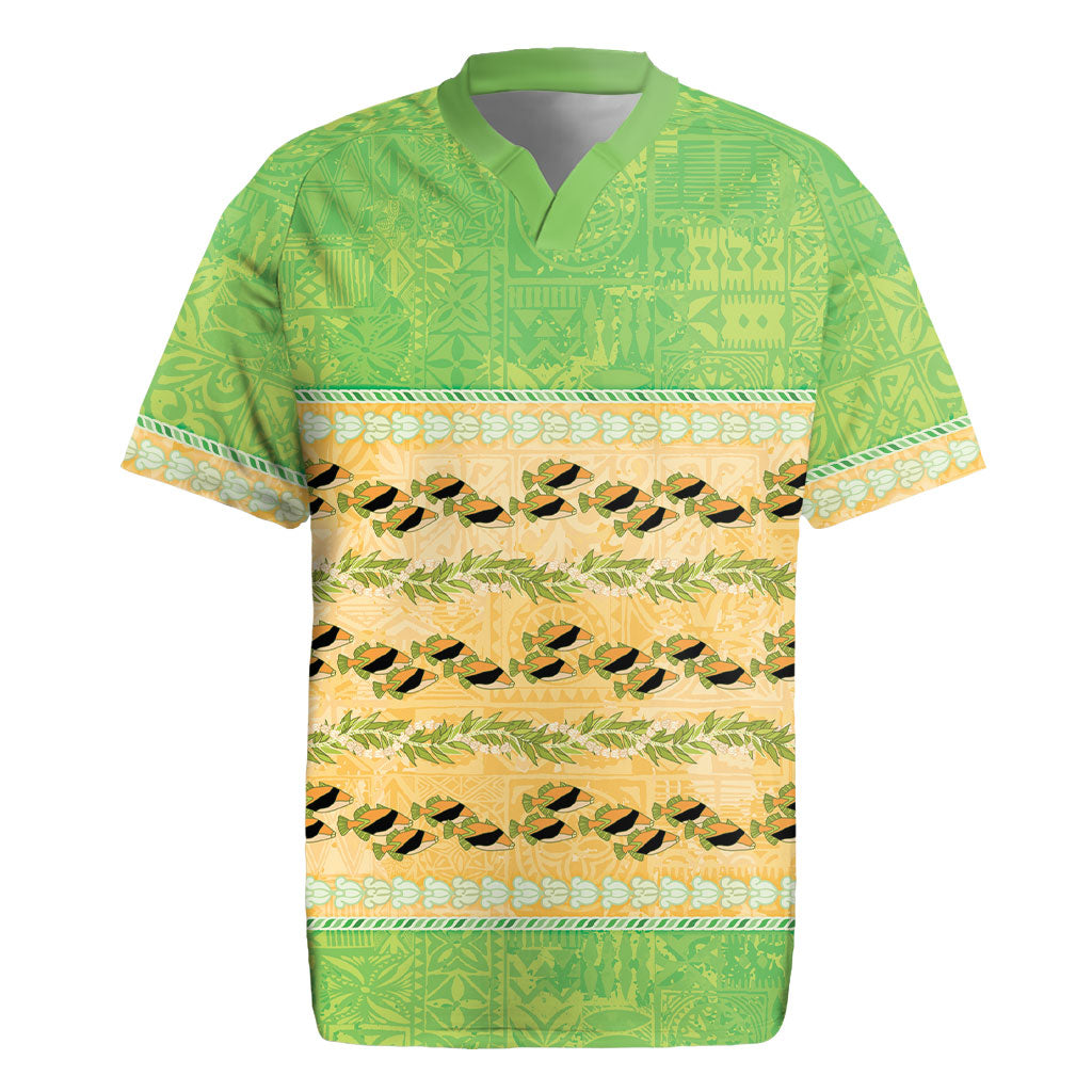 Hawaii Humuhumu Fish Maile Pikake Lei Rugby Jersey Tribal Tapa Green Version LT05 Green - Polynesian Pride