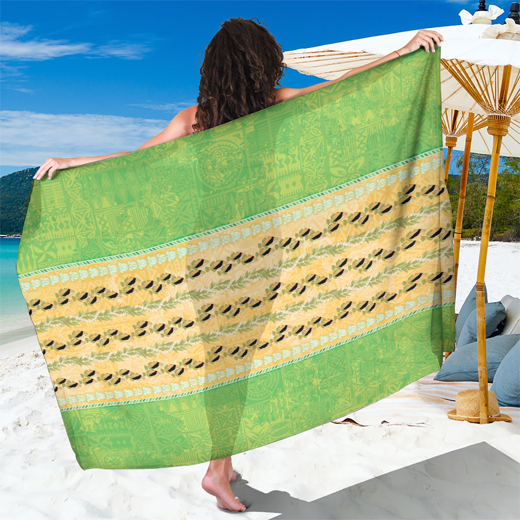 Hawaii Humuhumu Fish Maile Pikake Lei Sarong Tribal Tapa Green Version LT05 One Size 44 x 66 inches Green - Polynesian Pride