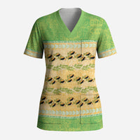 Hawaii Humuhumu Fish Maile Pikake Lei Scrub Top Tribal Tapa Green Version LT05 Adult Green - Polynesian Pride