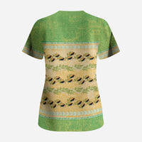 Hawaii Humuhumu Fish Maile Pikake Lei Scrub Top Tribal Tapa Green Version LT05 - Polynesian Pride