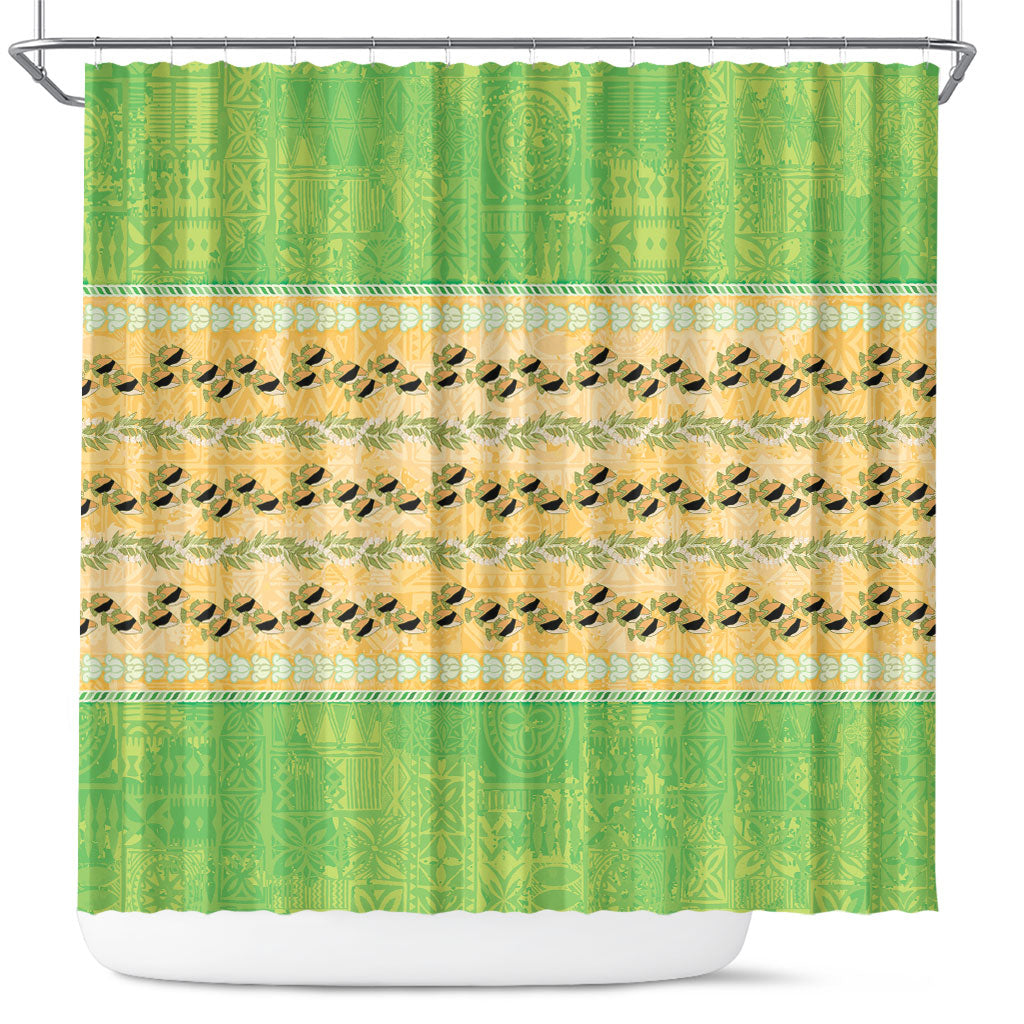 Hawaii Humuhumu Fish Maile Pikake Lei Shower Curtain Tribal Tapa Green Version LT05 Green - Polynesian Pride