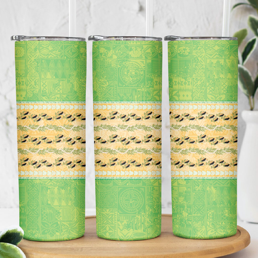 Hawaii Humuhumu Fish Maile Pikake Lei Skinny Tumbler Tribal Tapa Green Version LT05 - Polynesian Pride