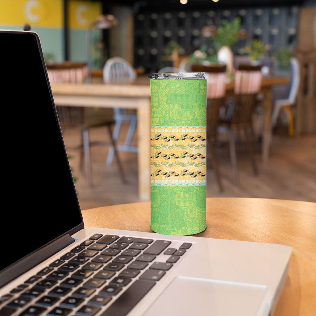 Hawaii Humuhumu Fish Maile Pikake Lei Skinny Tumbler Tribal Tapa Green Version LT05 - Polynesian Pride