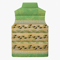 Hawaii Humuhumu Fish Maile Pikake Lei Sleeveless Puffer Jacket Tribal Tapa Green Version LT05 - Polynesian Pride
