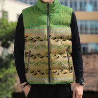 Hawaii Humuhumu Fish Maile Pikake Lei Sleeveless Puffer Jacket Tribal Tapa Green Version LT05 - Polynesian Pride