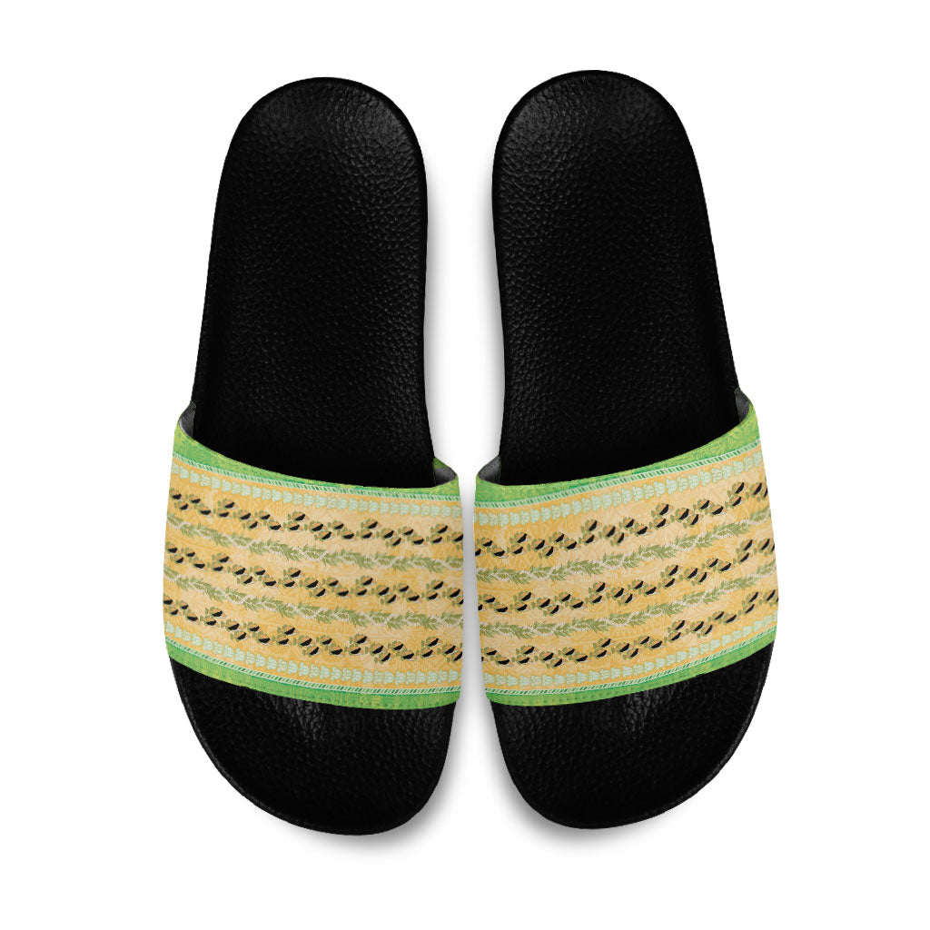 Hawaii Humuhumu Fish Maile Pikake Lei Slide Sandals Tribal Tapa Green Version LT05 Green - Polynesian Pride