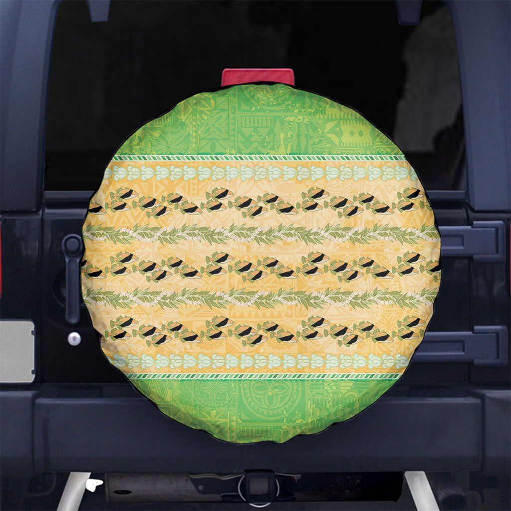 Hawaii Humuhumu Fish Maile Pikake Lei Spare Tire Cover Tribal Tapa Green Version LT05 No hole Green - Polynesian Pride