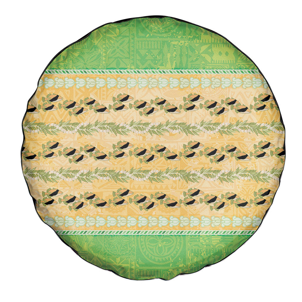 Hawaii Humuhumu Fish Maile Pikake Lei Spare Tire Cover Tribal Tapa Green Version LT05 - Polynesian Pride
