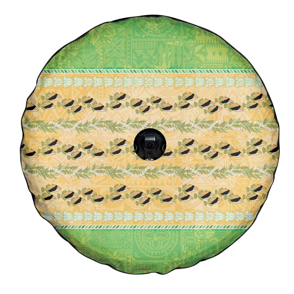 Hawaii Humuhumu Fish Maile Pikake Lei Spare Tire Cover Tribal Tapa Green Version LT05 - Polynesian Pride