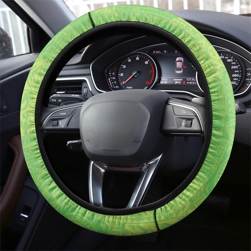 Hawaii Humuhumu Fish Maile Pikake Lei Steering Wheel Cover Tribal Tapa Green Version LT05 - Polynesian Pride