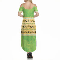 Hawaii Humuhumu Fish Maile Pikake Lei Summer Maxi Dress Tribal Tapa Green Version LT05 - Polynesian Pride