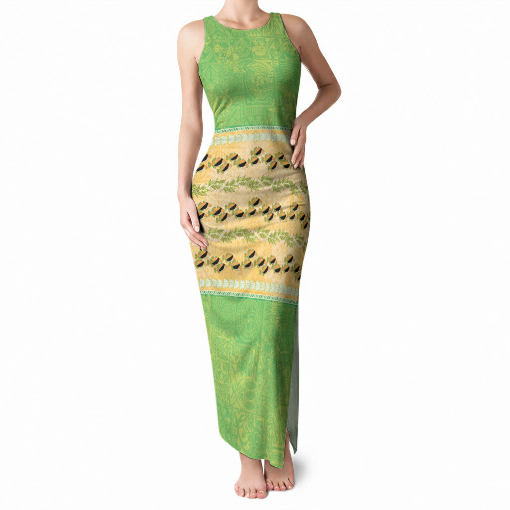Hawaii Humuhumu Fish Maile Pikake Lei Tank Maxi Dress Tribal Tapa Green Version LT05 Women Green - Polynesian Pride
