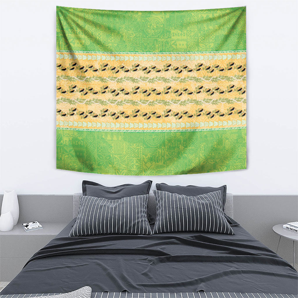 Hawaii Humuhumu Fish Maile Pikake Lei Tapestry Tribal Tapa Green Version LT05 - Polynesian Pride
