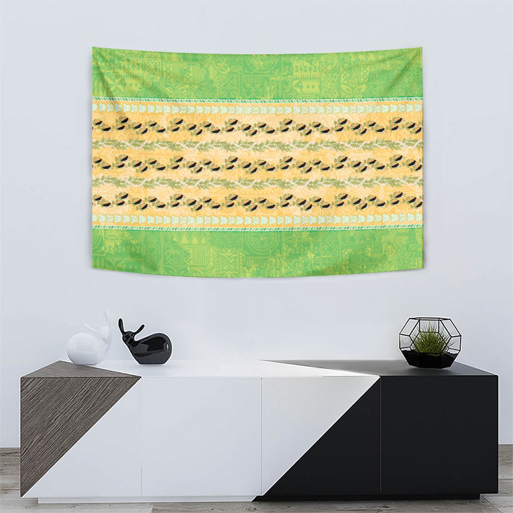 Hawaii Humuhumu Fish Maile Pikake Lei Tapestry Tribal Tapa Green Version LT05 - Polynesian Pride