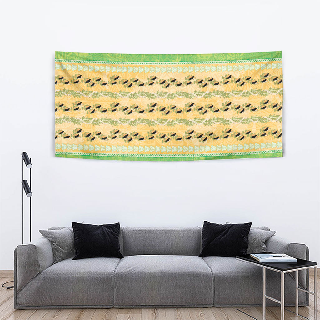 Hawaii Humuhumu Fish Maile Pikake Lei Tapestry Tribal Tapa Green Version LT05 - Polynesian Pride