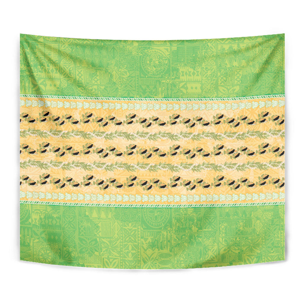 Hawaii Humuhumu Fish Maile Pikake Lei Tapestry Tribal Tapa Green Version LT05 - Polynesian Pride