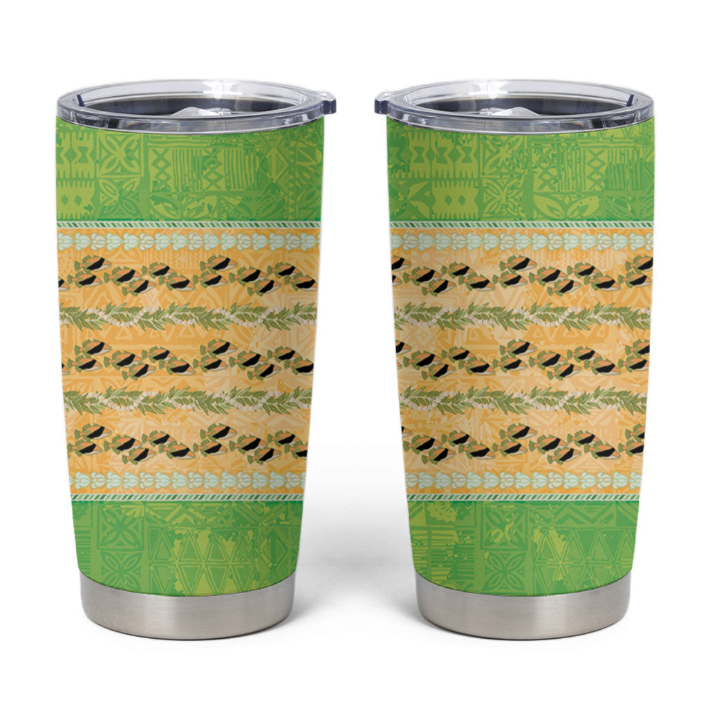 Hawaii Humuhumu Fish Maile Pikake Lei Tumbler Cup Tribal Tapa Green Version LT05 Green - Polynesian Pride