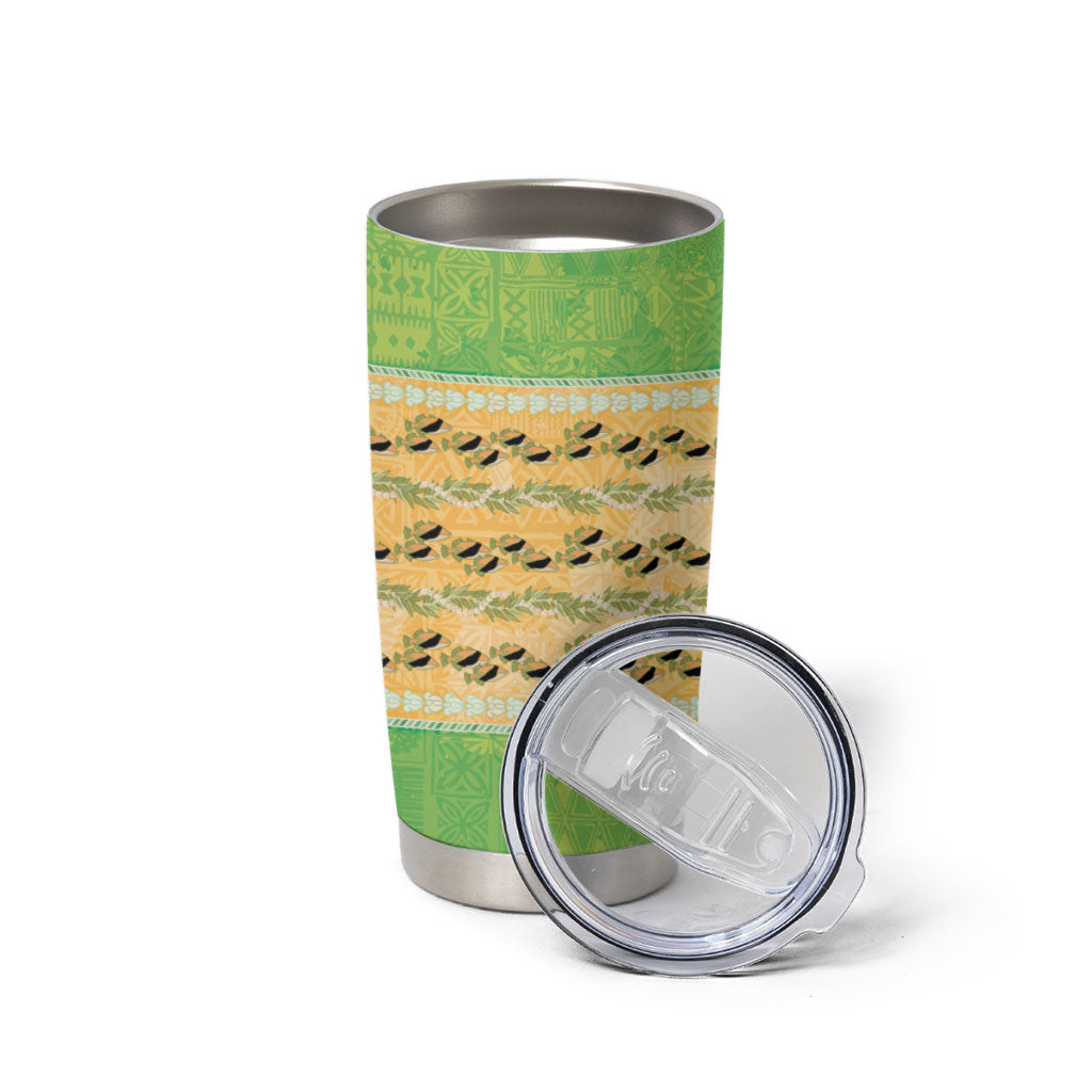Hawaii Humuhumu Fish Maile Pikake Lei Tumbler Cup Tribal Tapa Green Version LT05 - Polynesian Pride