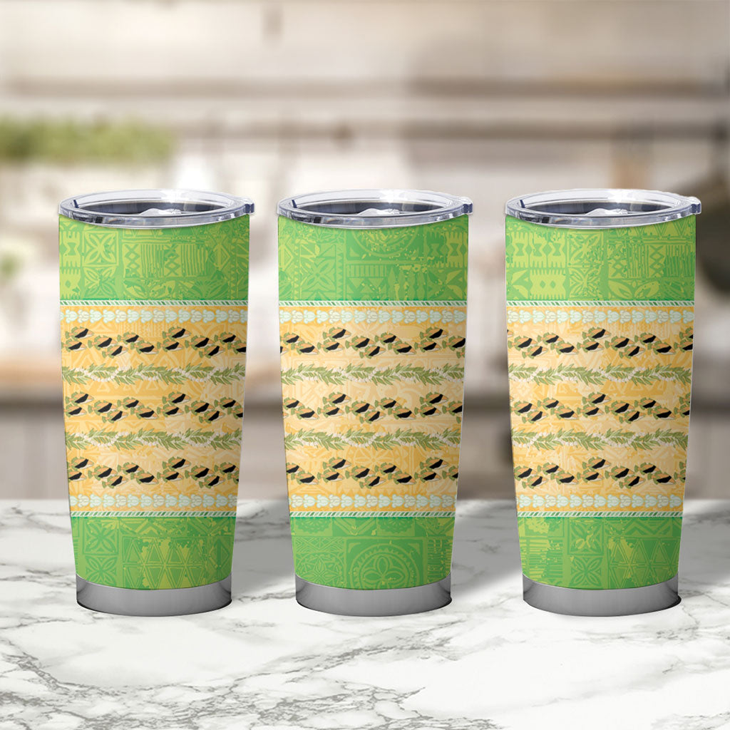 Hawaii Humuhumu Fish Maile Pikake Lei Tumbler Cup Tribal Tapa Green Version LT05 - Polynesian Pride