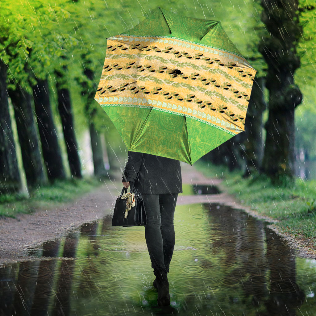 Hawaii Humuhumu Fish Maile Pikake Lei Umbrella Tribal Tapa Green Version LT05 - Polynesian Pride