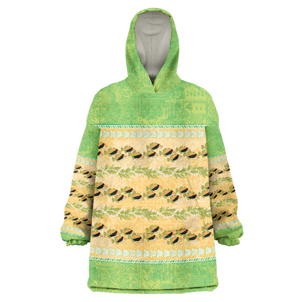 Hawaii Humuhumu Fish Maile Pikake Lei Wearable Blanket Hoodie Tribal Tapa Green Version LT05 One Size Green - Polynesian Pride