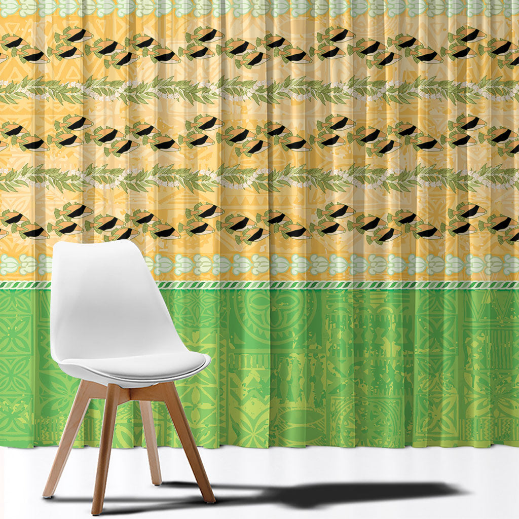 Hawaii Humuhumu Fish Maile Pikake Lei Window Curtain Tribal Tapa Green Version LT05 - Polynesian Pride
