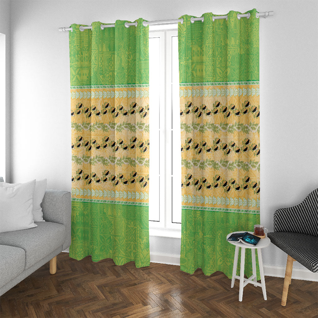 Hawaii Humuhumu Fish Maile Pikake Lei Window Curtain Tribal Tapa Green Version LT05 With Grommets Green - Polynesian Pride