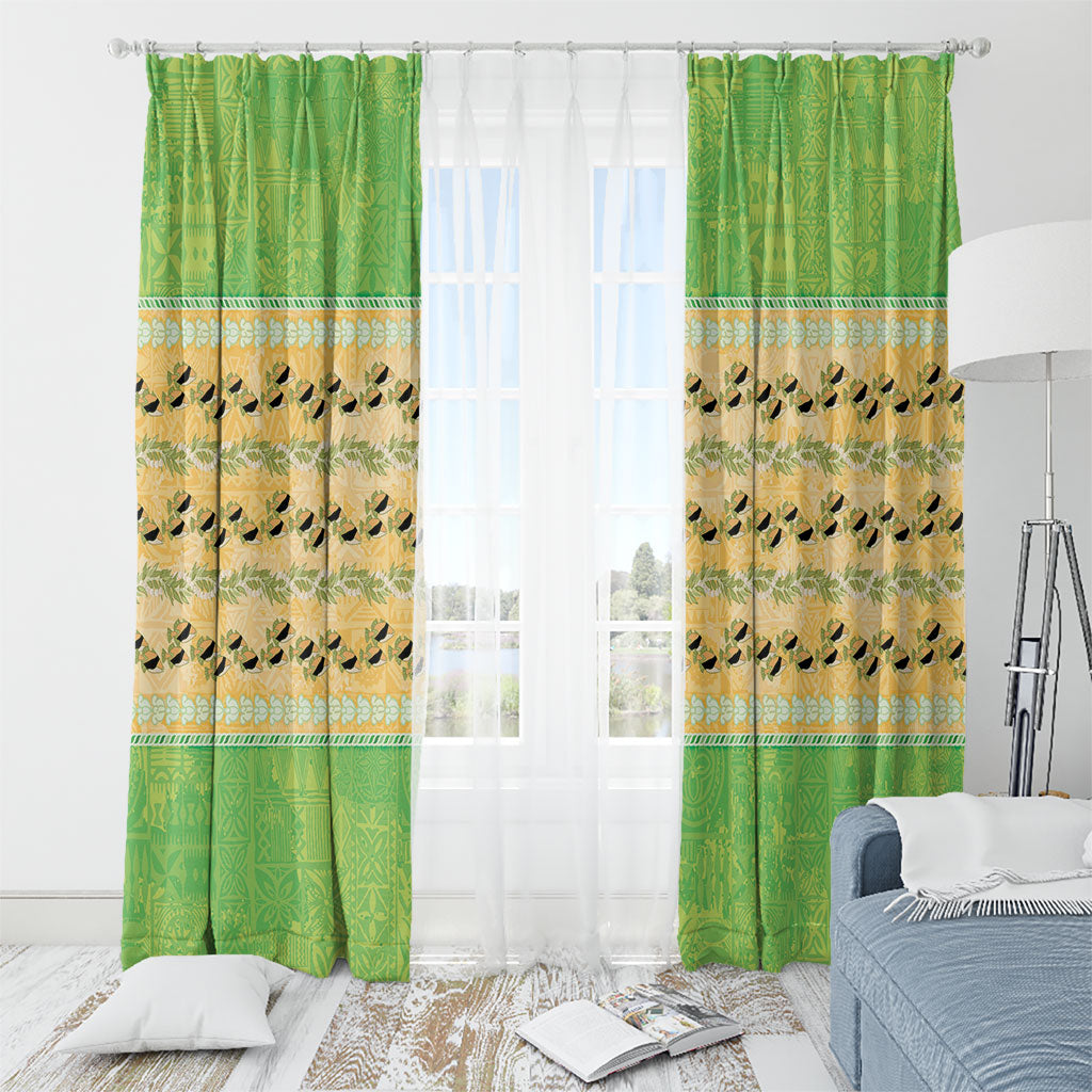Hawaii Humuhumu Fish Maile Pikake Lei Window Curtain Tribal Tapa Green Version LT05 - Polynesian Pride
