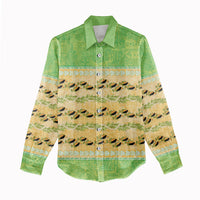 Hawaii Humuhumu Fish Maile Pikake Lei Women Casual Shirt Tribal Tapa Green Version LT05 - Polynesian Pride