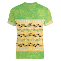Hawaii Humuhumu Fish Maile Pikake Lei Women V-Neck T-Shirt Tribal Tapa Green Version LT05 - Polynesian Pride