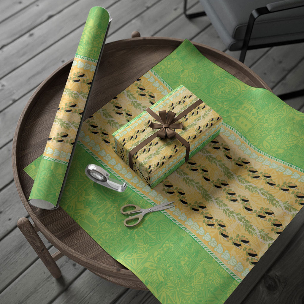 Hawaii Humuhumu Fish Maile Pikake Lei Wrapping Paper Tribal Tapa Green Version LT05 - Polynesian Pride