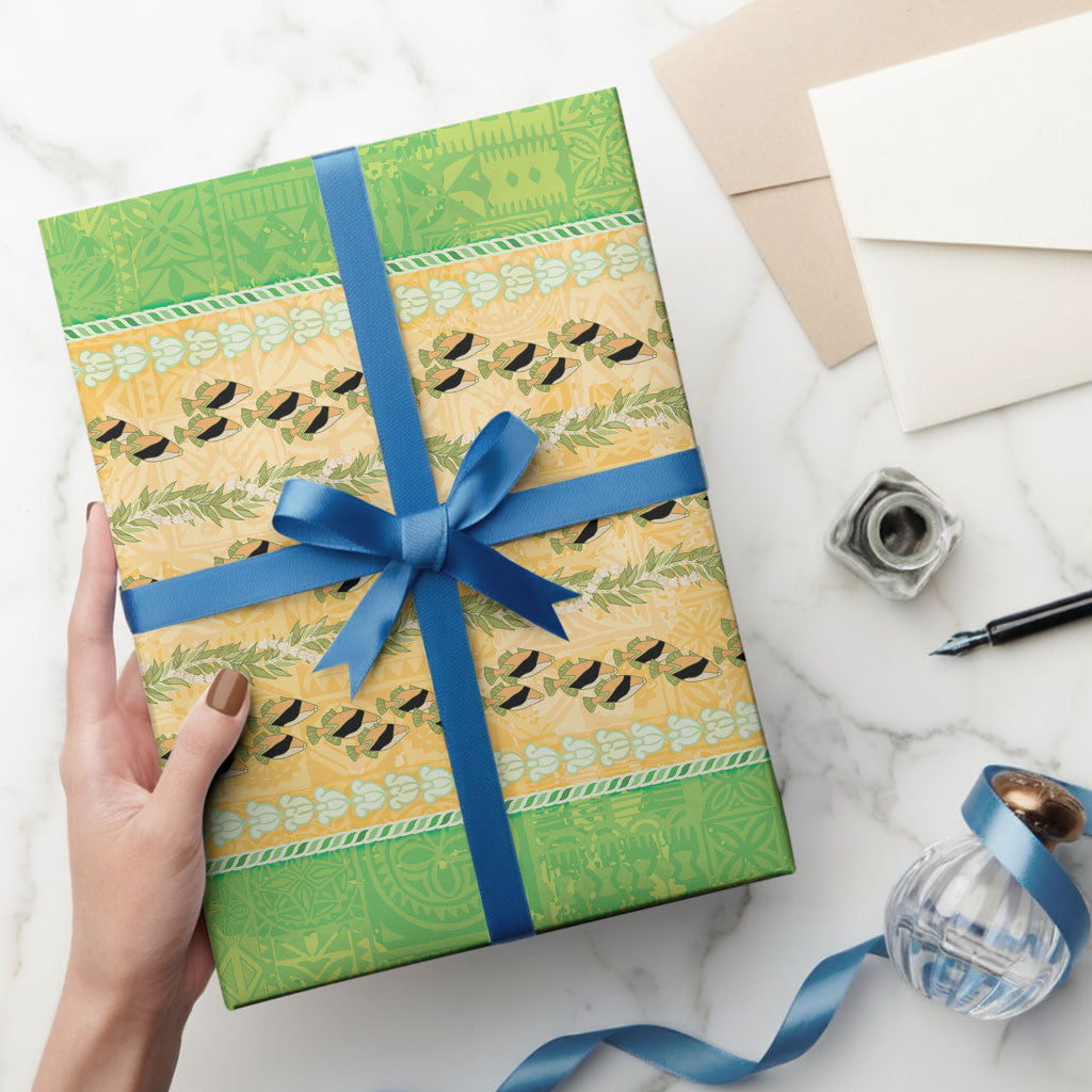 Hawaii Humuhumu Fish Maile Pikake Lei Wrapping Paper Tribal Tapa Green Version LT05 - Polynesian Pride