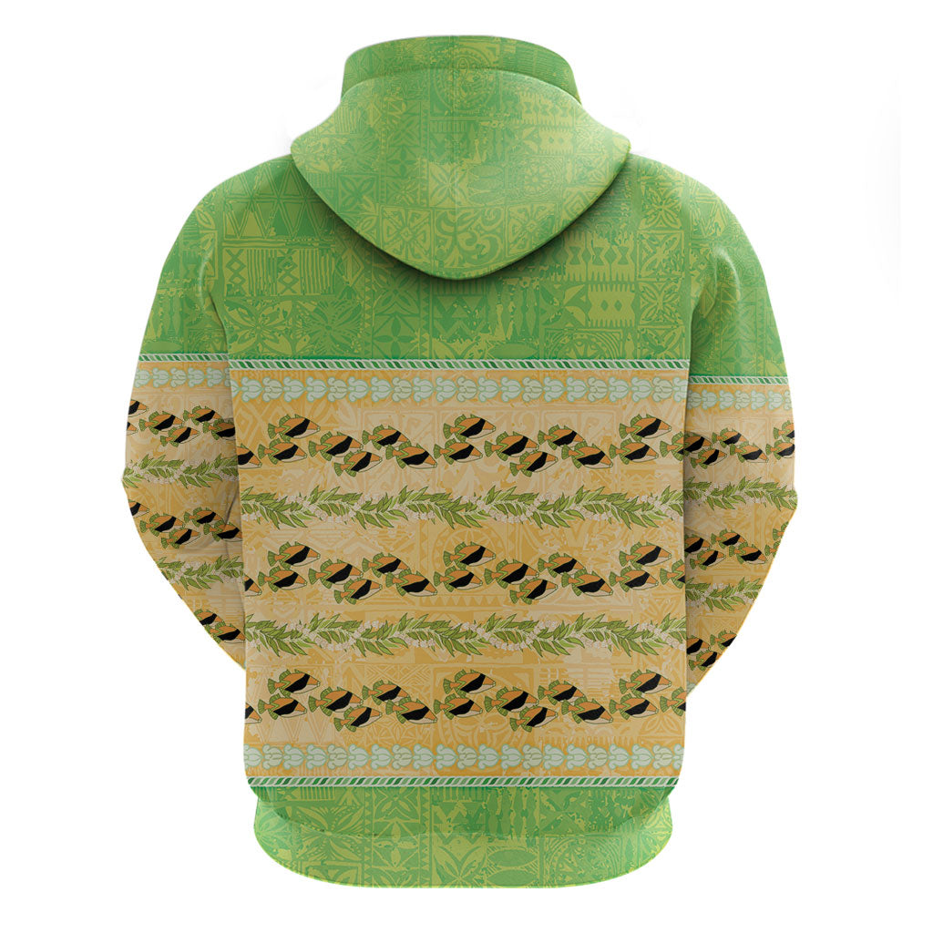Hawaii Humuhumu Fish Maile Pikake Lei Zip Hoodie Tribal Tapa Green Version LT05 - Polynesian Pride