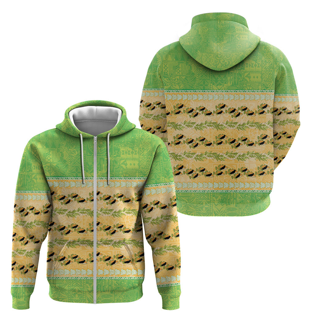 Hawaii Humuhumu Fish Maile Pikake Lei Zip Hoodie Tribal Tapa Green Version LT05 - Polynesian Pride