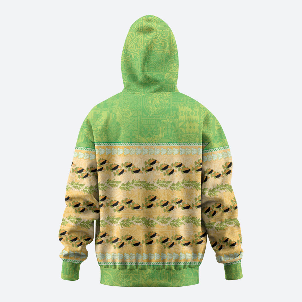 Hawaii Humuhumu Fish Maile Pikake Lei Zip Hoodie Tribal Tapa Green Version LT05 - Polynesian Pride