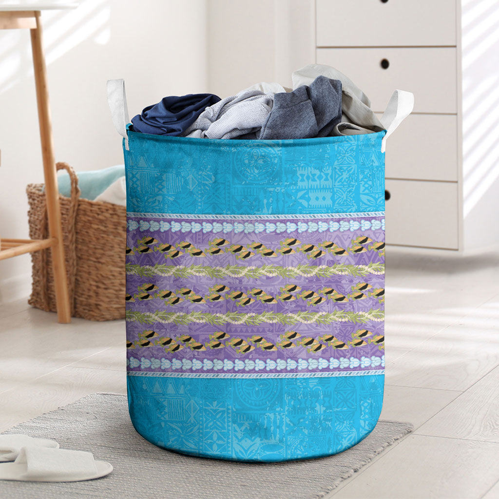 Hawaii Humuhumu Fish Maile Pikake Lei Laundry Basket Tribal Tapa Blue Version LT05 Blue - Polynesian Pride