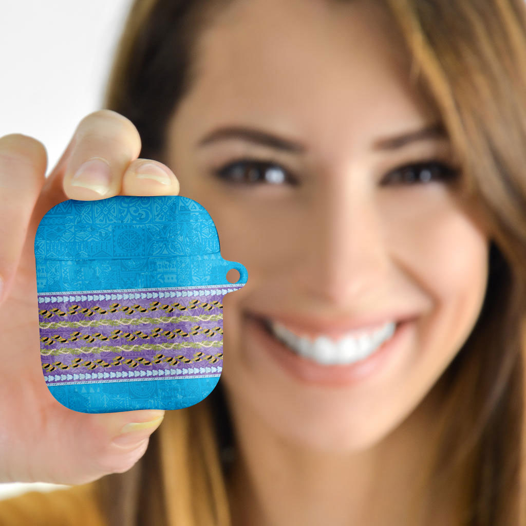 Hawaii Humuhumu Fish Maile Pikake Lei AirPods Case Tribal Tapa Blue Version LT05 - Polynesian Pride
