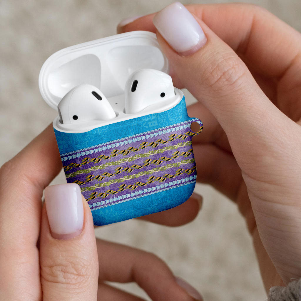 Hawaii Humuhumu Fish Maile Pikake Lei AirPods Case Tribal Tapa Blue Version LT05 - Polynesian Pride