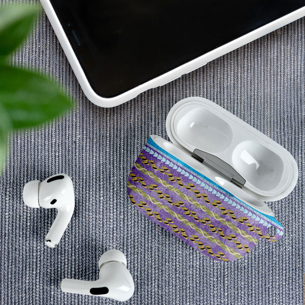 Hawaii Humuhumu Fish Maile Pikake Lei AirPods Case Tribal Tapa Blue Version LT05 - Polynesian Pride