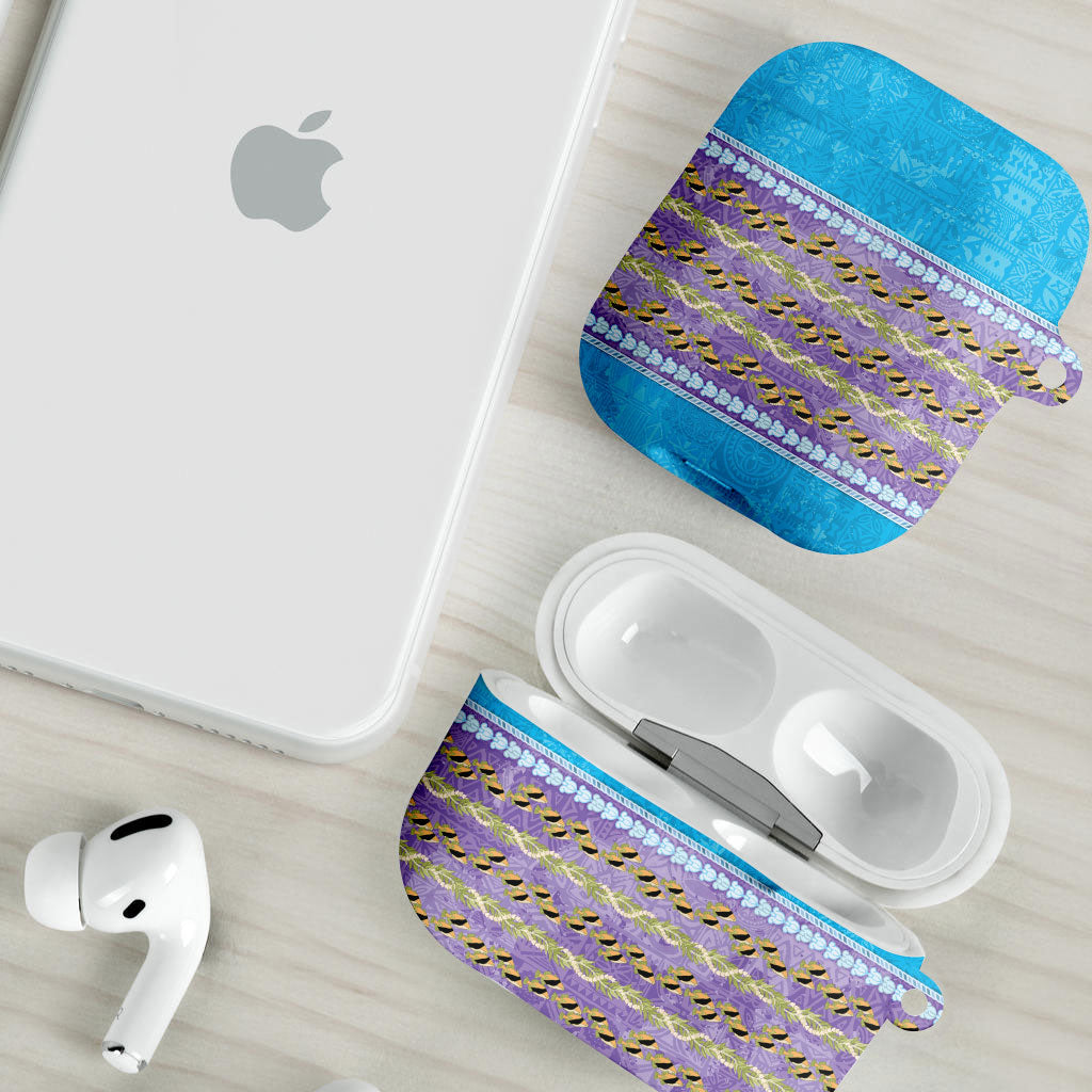 Hawaii Humuhumu Fish Maile Pikake Lei AirPods Case Tribal Tapa Blue Version LT05 - Polynesian Pride