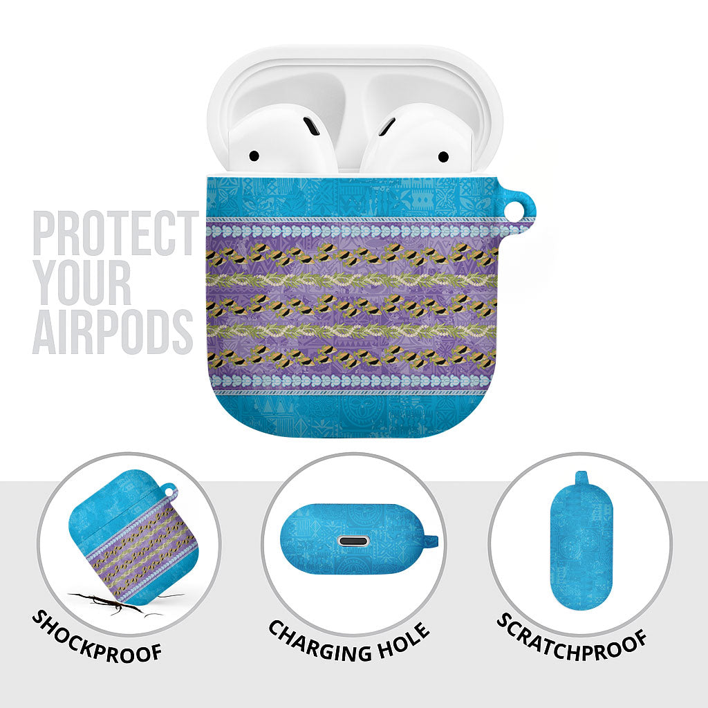 Hawaii Humuhumu Fish Maile Pikake Lei AirPods Case Tribal Tapa Blue Version LT05 - Polynesian Pride