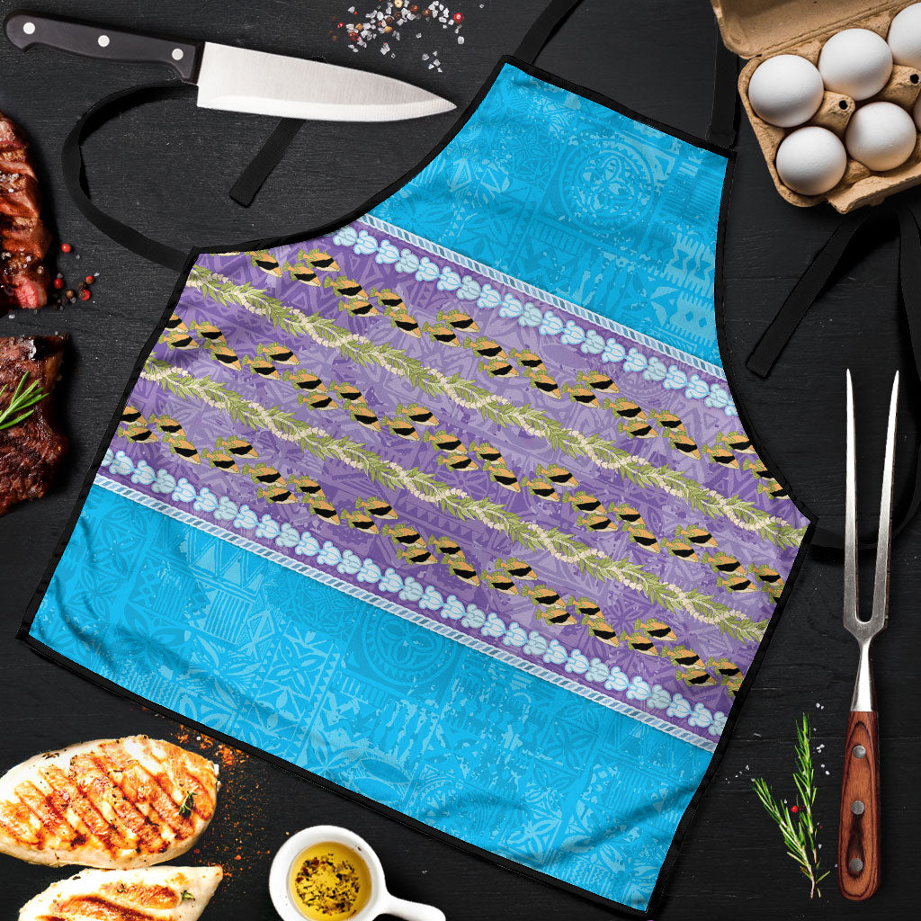 Hawaii Humuhumu Fish Maile Pikake Lei Apron Tribal Tapa Blue Version LT05 Blue - Polynesian Pride