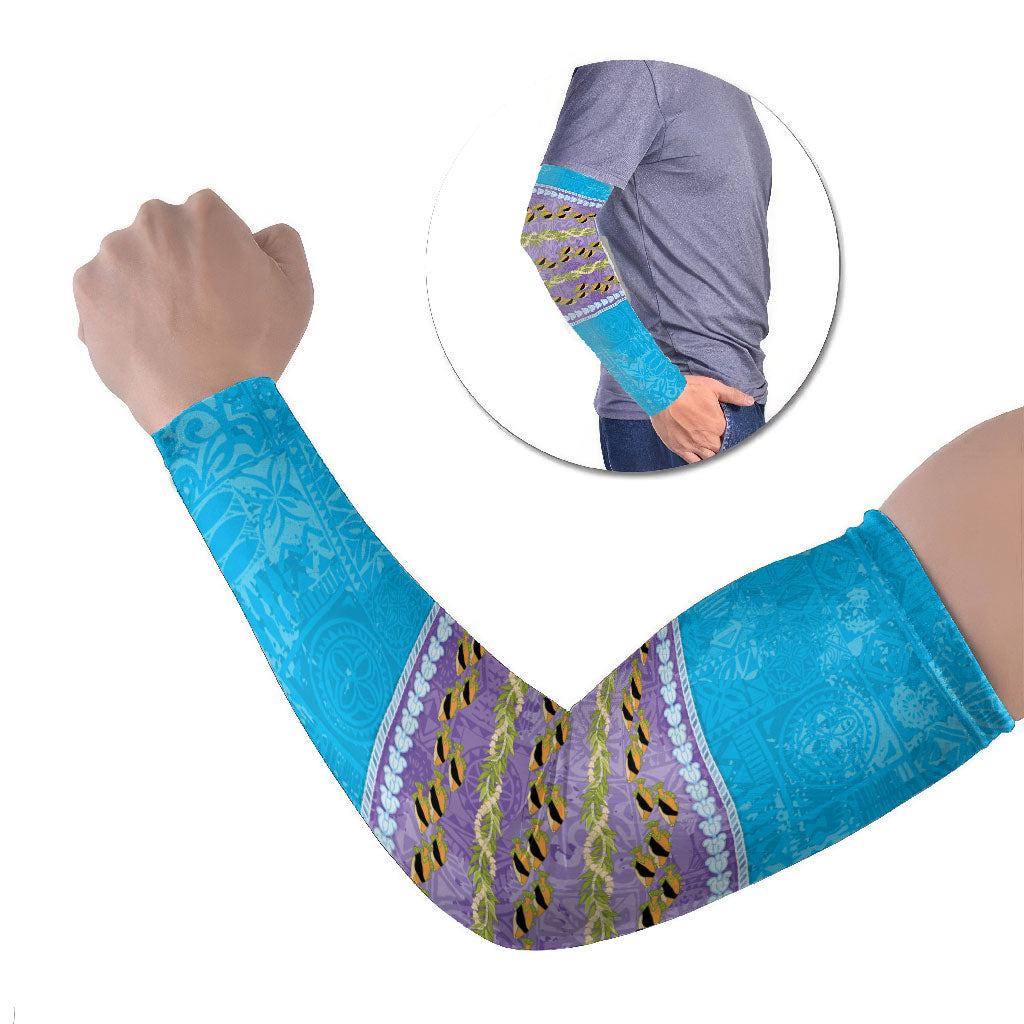 Hawaii Humuhumu Fish Maile Pikake Lei Arm Sleeves Tribal Tapa Blue Version LT05 Set of 2 Blue - Polynesian Pride